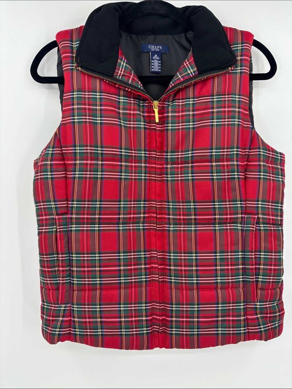 Chaps Classic Americana Heritage Preppy Tartan Plaid Holiday Puffer Vest